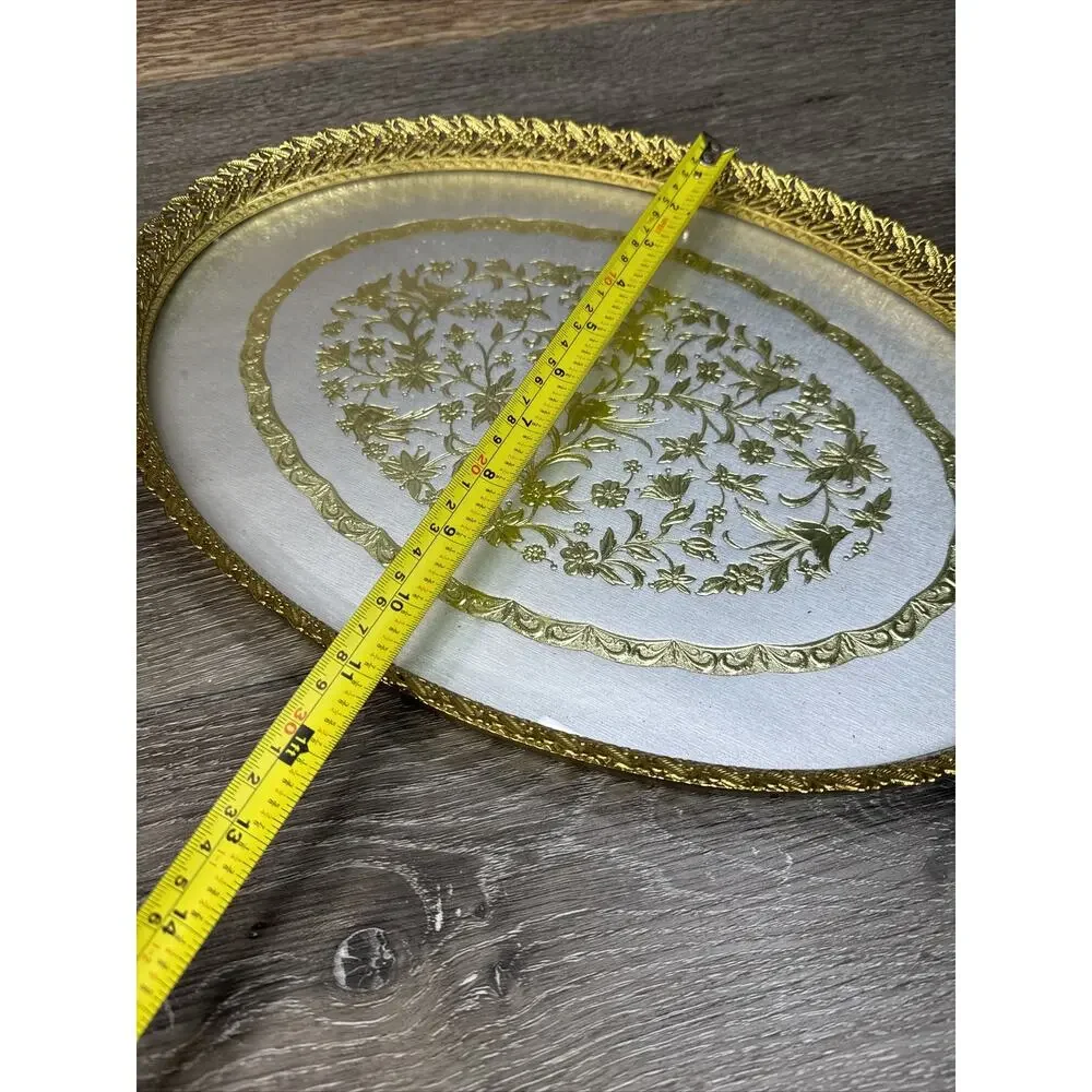 Vintage Vanity Tray Gold Filigree Ornate Hollywood Regency 16x11”